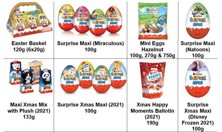 UPDATED FOOD RECALL: Kinder chocolate products 